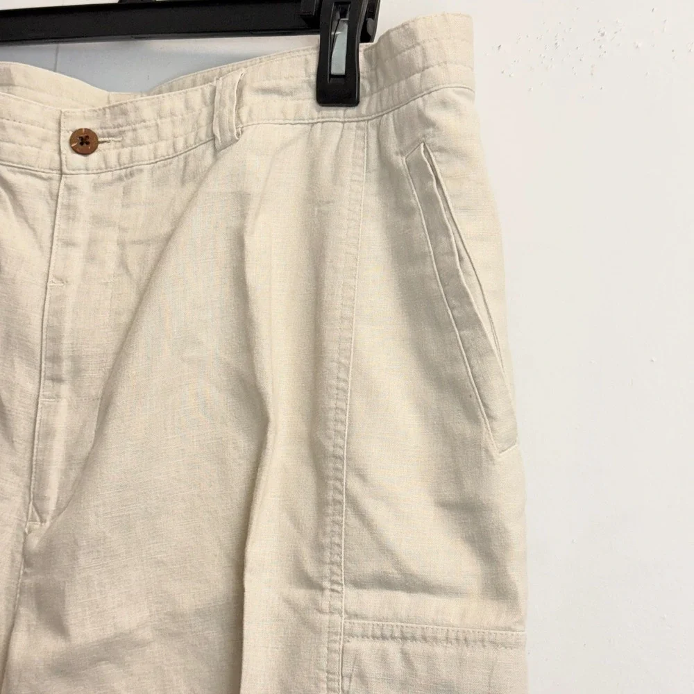 Cubavera Mens Beige Linen Cotton Blend Cargo Shorts Size 38 Tropical Casual 10